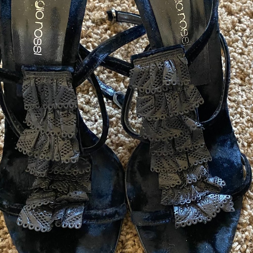 Black Sergio Rossi Ruffled Stiletto Sandals